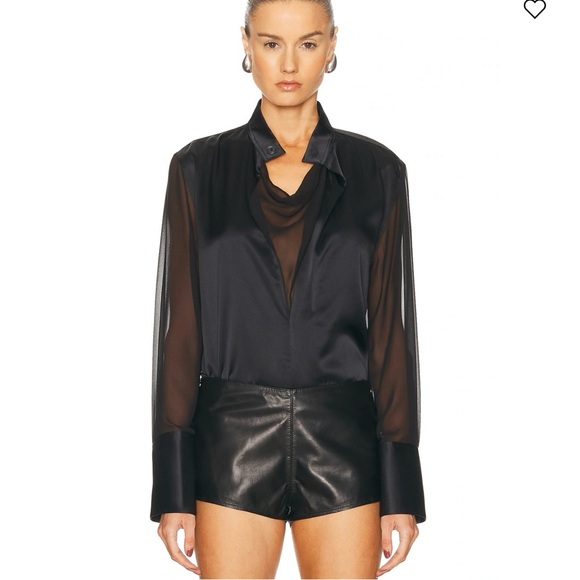 Helmut Lang Black Ling Sleeve Silk Satin Blouse - Picture 1 of 4